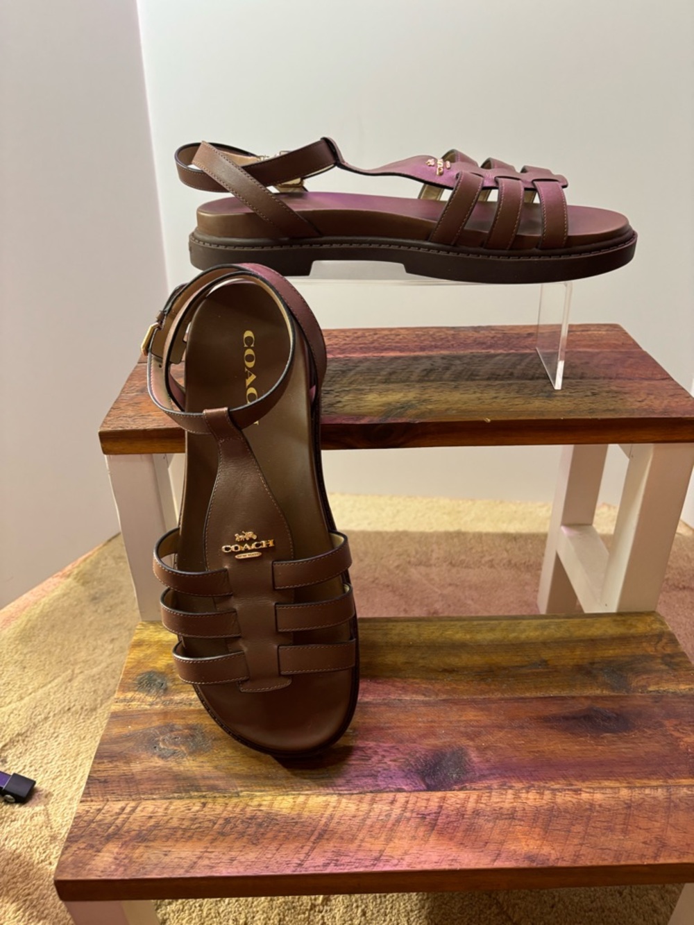 Coach Franny Dark Saddle Leather Fisherman Sandals, Size 10 - Picture 4 of 11